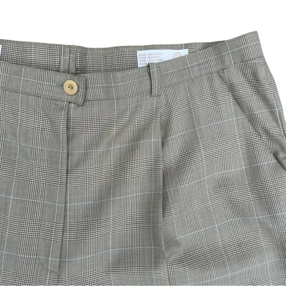 Escada Womens Wool Pants Sz 14 Pleated Tapered Leg Plaid Print Preppy Academia